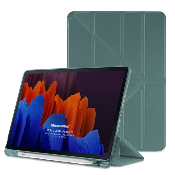 Microsonic Samsung Galaxy Tab S9 FE+ Kılıf Origami Pencil Koyu Yeşil