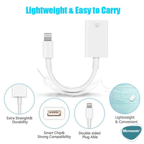 Microsonic Lightning to USB Kablo, iPhone, iPad İOS USB Dönüştücü Adaptör Kablo Beyaz