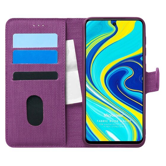 Microsonic Xiaomi Redmi Note 9S Kılıf Fabric Book Wallet Mor