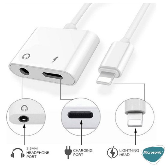 Microsonic Lightning to 3.5mm Adapter Kablo, iPhone Ses, Aux Kablo Dönüştücü Adaptör Beyaz