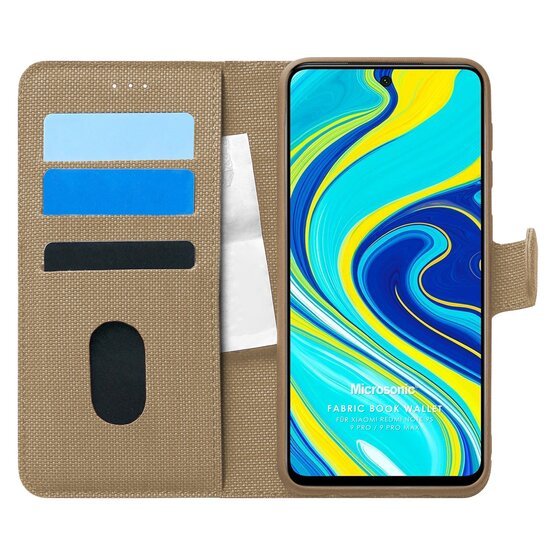 Microsonic Xiaomi Redmi Note 9S Kılıf Fabric Book Wallet Gold