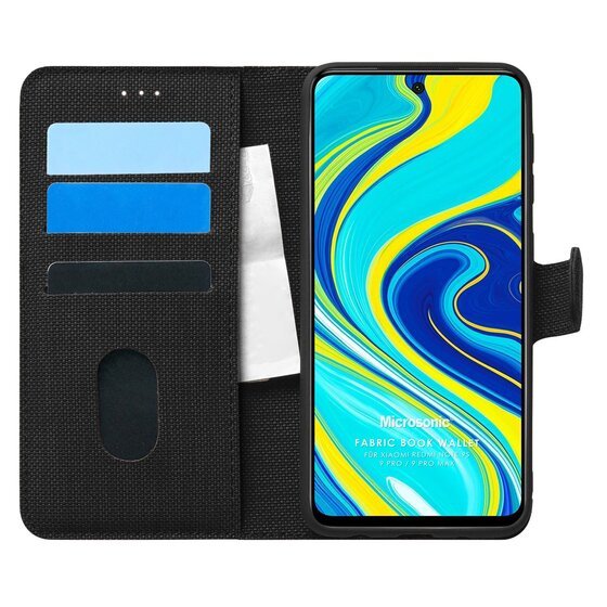 Microsonic Xiaomi Redmi Note 9 Pro Kılıf Fabric Book Wallet Siyah