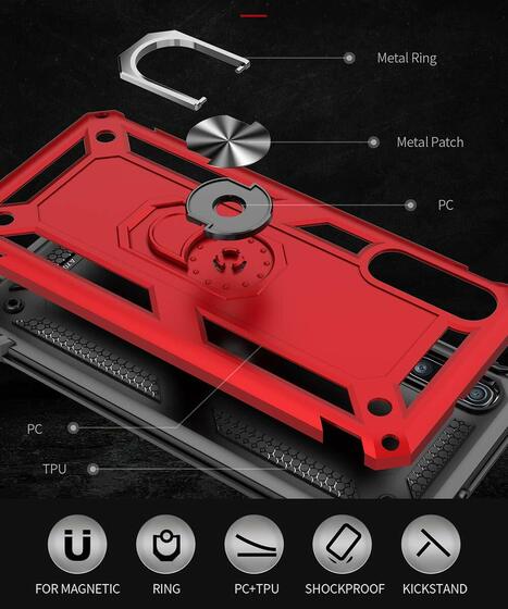 Microsonic Samsung Galaxy A50 Kılıf Military Ring Holder Kırmızı
