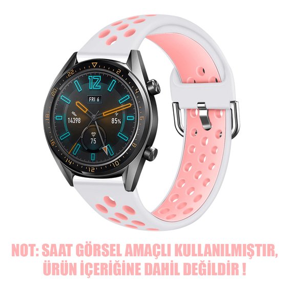 Microsonic Oppo Watch 46mm Rainbow Sport Band Kordon Beyaz Açık Pembe ( Siyah Pimli )