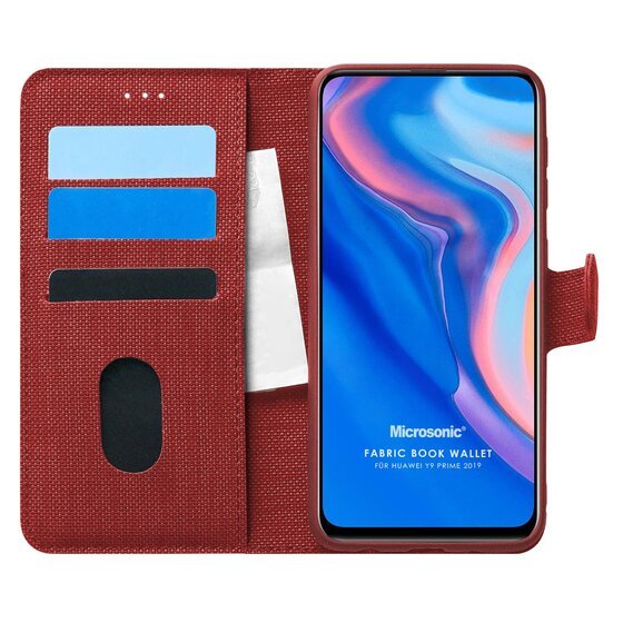 Microsonic Huawei Y9 Prime 2019 Kılıf Fabric Book Wallet Kırmızı