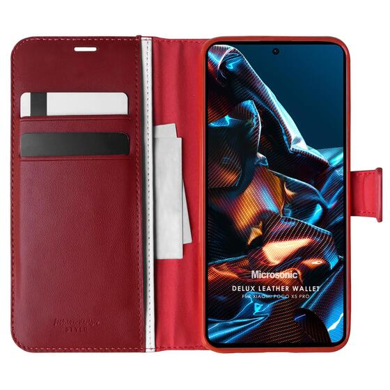 Microsonic Xiaomi Poco X5 Pro Kılıf Delux Leather Wallet Kırmızı