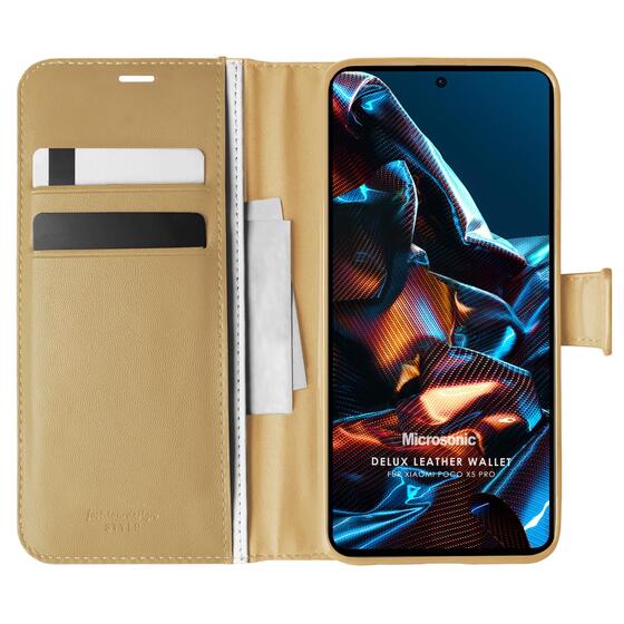 Microsonic Xiaomi Poco X5 Pro Kılıf Delux Leather Wallet Gold