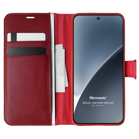 Microsonic Xiaomi 15 Kılıf Delux Leather Wallet Kırmızı