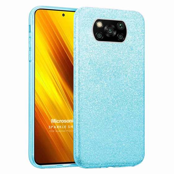 Microsonic Xiaomi Poco X3 NFC Kılıf Sparkle Shiny Mavi