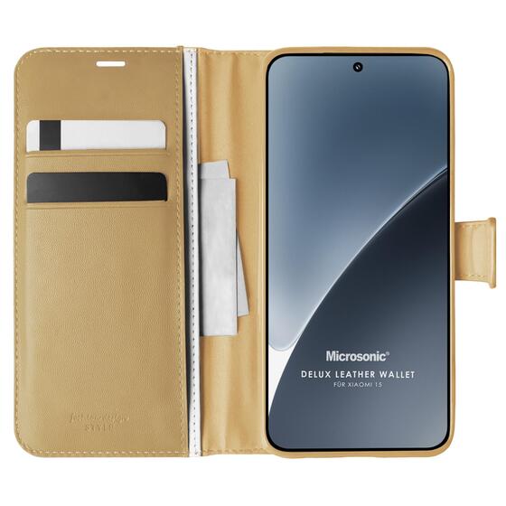 Microsonic Xiaomi 15 Kılıf Delux Leather Wallet Gold