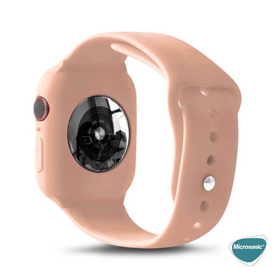 Microsonic Apple Watch Series 6 44mm Kordon 360 Coverage Silicone Rose Gold