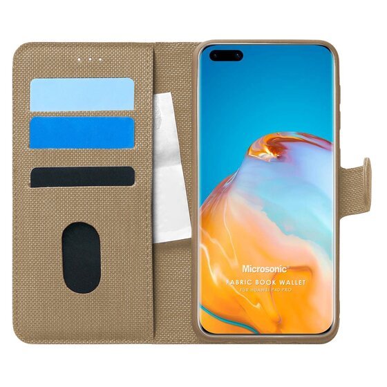 Microsonic Huawei P40 Pro Kılıf Fabric Book Wallet Gold