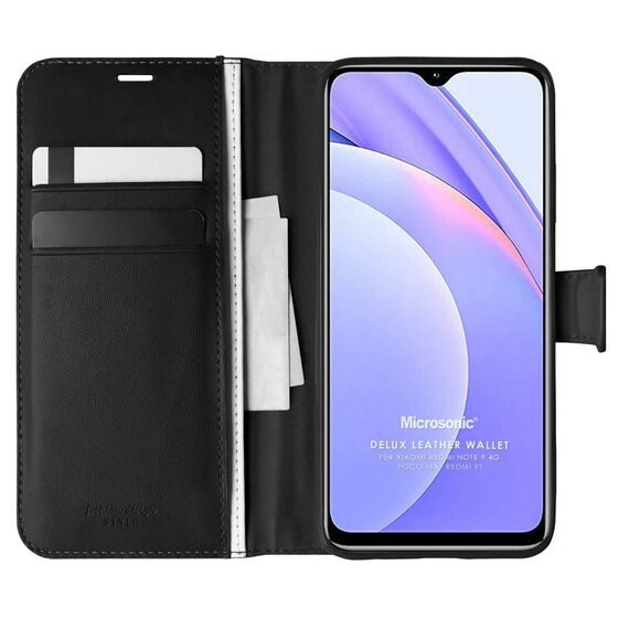 Microsonic Xiaomi Redmi 9T Kılıf Delux Leather Wallet Siyah