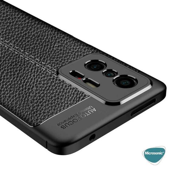 Microsonic Xiaomi Mi 11T Kılıf Deri Dokulu Silikon Siyah