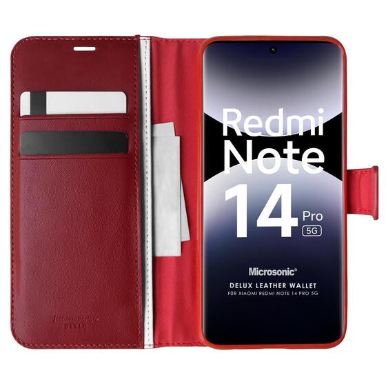 Microsonic Xiaomi Redmi Note 14 Pro 5G Kılıf Delux Leather Wallet Kırmızı