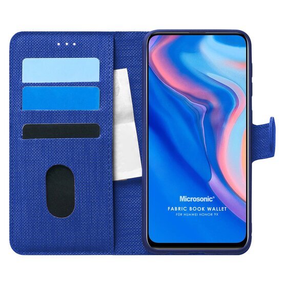 Microsonic Huawei Honor 9X Kılıf Fabric Book Wallet Lacivert