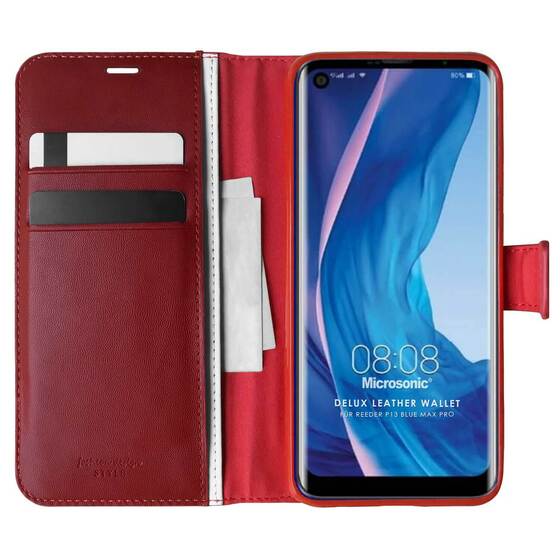 Microsonic Reeder P13 Blue Max Pro Kılıf Delux Leather Wallet Kırmızı