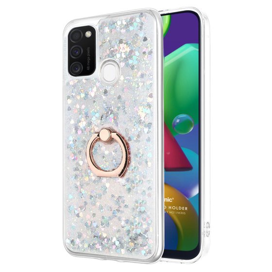 Microsonic Samsung Galaxy M30s Kılıf Glitter Liquid Holder Gümüş