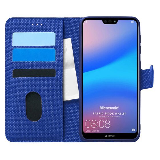 Microsonic Huawei P20 Lite Kılıf Fabric Book Wallet Lacivert