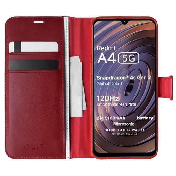 Microsonic Xiaomi Redmi A4 Kılıf Delux Leather Wallet Kırmızı