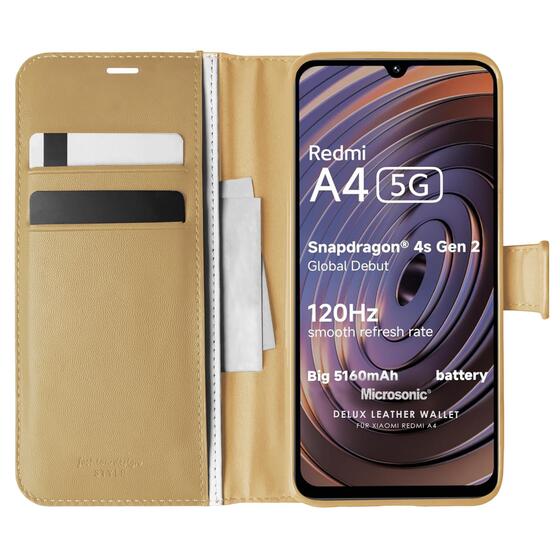 Microsonic Xiaomi Redmi A4 Kılıf Delux Leather Wallet Gold