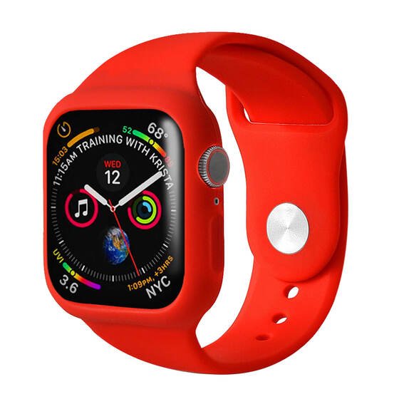 Microsonic Apple Watch Series 5 44mm Kordon 360 Coverage Silicone Kırmızı