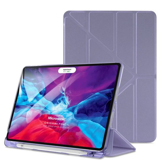 Microsonic Apple iPad Pro 12.9'' 2021 5. Nesil Kılıf (A2378-A2461-A2379-A2462) Origami Pencil Lila