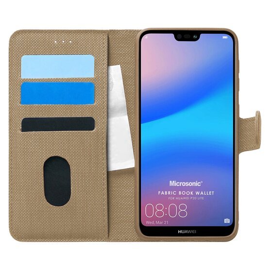 Microsonic Huawei P20 Lite Kılıf Fabric Book Wallet Gold