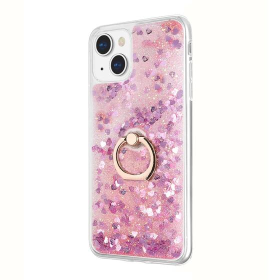 Microsonic Apple iPhone 14 Kılıf Glitter Liquid Holder Pembe