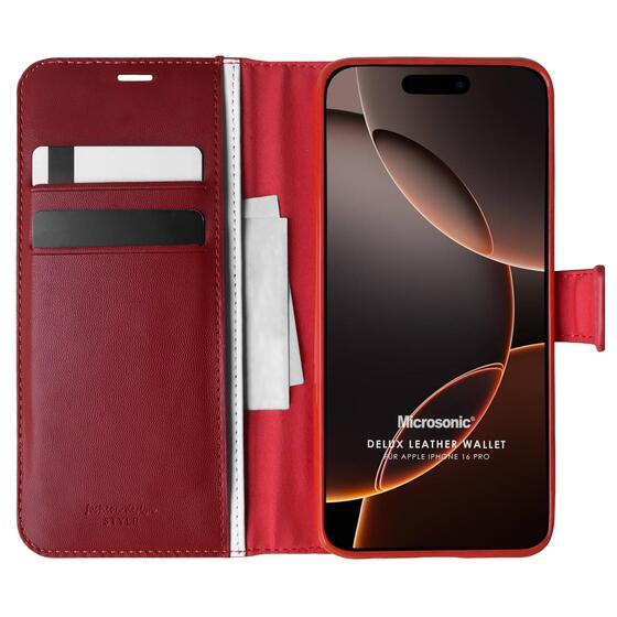 Microsonic Apple iPhone 16 Pro Kılıf Delux Leather Wallet Kırmızı
