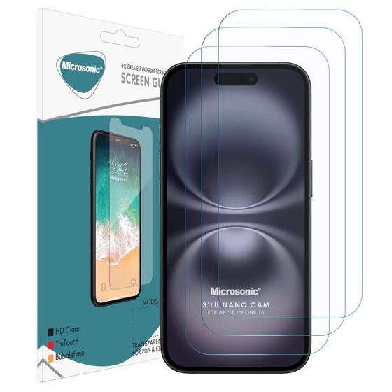 Microsonic Apple iPhone 16 Screen Protector Nano Glass Cam Ekran Koruyucu (3`lü Paket)