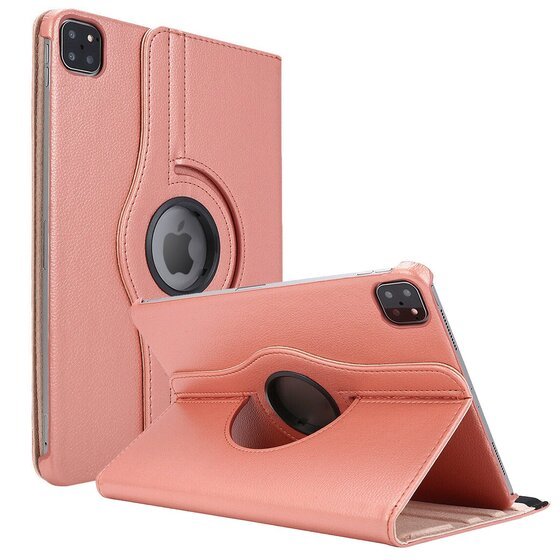 Microsonic Apple iPad Pro 12.9'' 2021 5. Nesil Kılıf (A2378-A2461-A2379-A2462) 360 Rotating Stand Deri Rose Gold