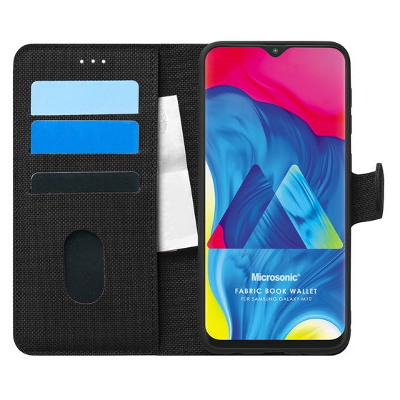 Microsonic Samsung Galaxy M10 Kılıf Fabric Book Wallet Siyah