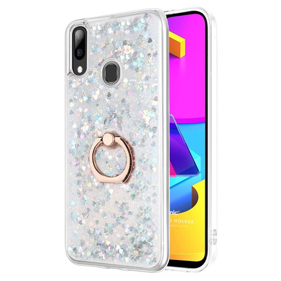 Microsonic Samsung Galaxy M10s Kılıf Glitter Liquid Holder Gümüş