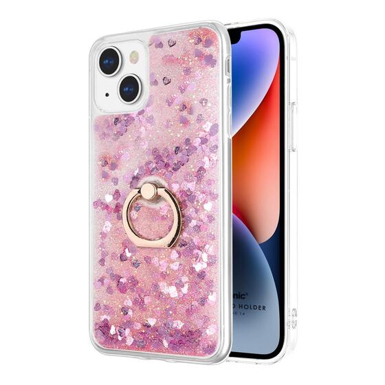 Microsonic Apple iPhone 14 Plus Kılıf Glitter Liquid Holder Pembe