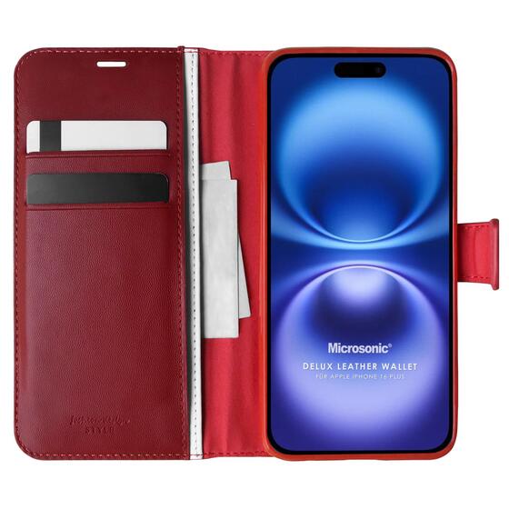 Microsonic Apple iPhone 16 Plus Kılıf Delux Leather Wallet Kırmızı