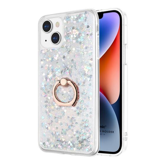 Microsonic Apple iPhone 14 Plus Kılıf Glitter Liquid Holder Gümüş