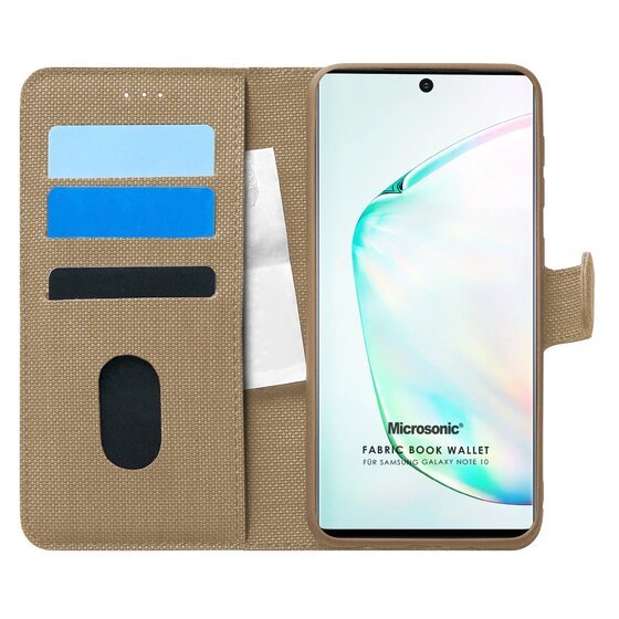 Microsonic Samsung Galaxy Note 10 Kılıf Fabric Book Wallet Gold