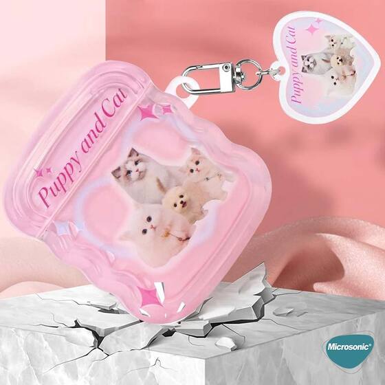 Microsonic AirPods 3. Nesil Kılıf Figure Series Puppy and Cat Pembe