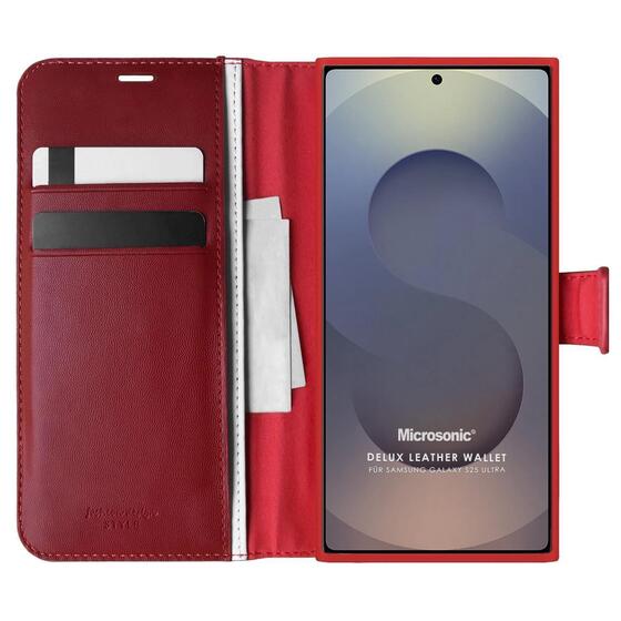 Microsonic Samsung Galaxy S25 Ultra Kılıf Delux Leather Wallet Kırmızı