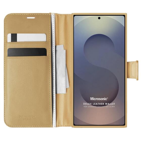 Microsonic Samsung Galaxy S25 Ultra Kılıf Delux Leather Wallet Gold