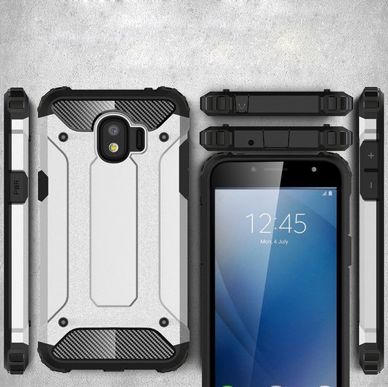 Microsonic Samsung Galaxy J4 Kılıf Rugged Armor Gümüş