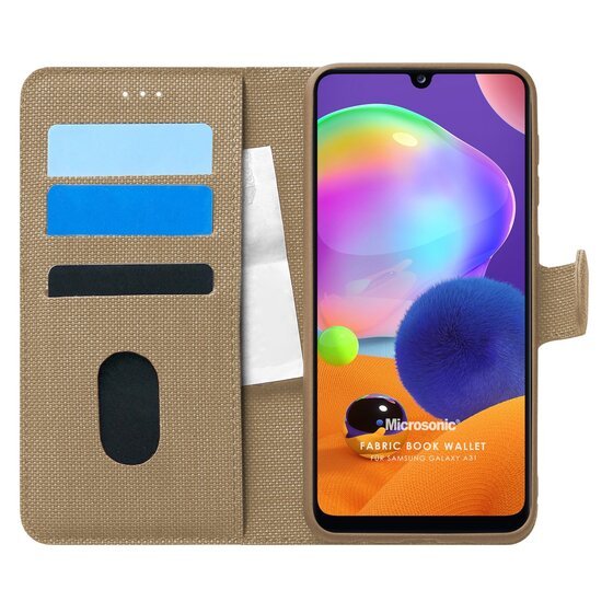 Microsonic Samsung Galaxy A31 Kılıf Fabric Book Wallet Gold