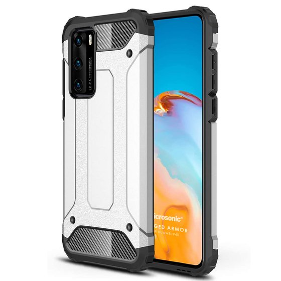 Microsonic Huawei P40 Kılıf Rugged Armor Gümüş