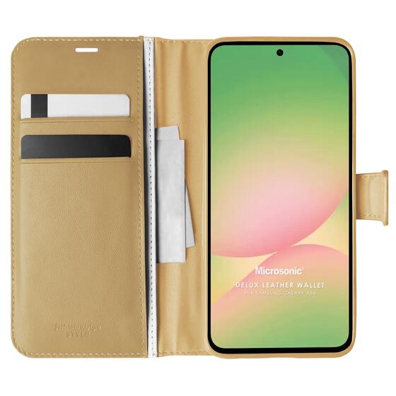 Microsonic Samsung Galaxy A56 Kılıf Delux Leather Wallet Gold