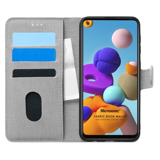 Microsonic Samsung Galaxy A21s Kılıf Fabric Book Wallet Gri