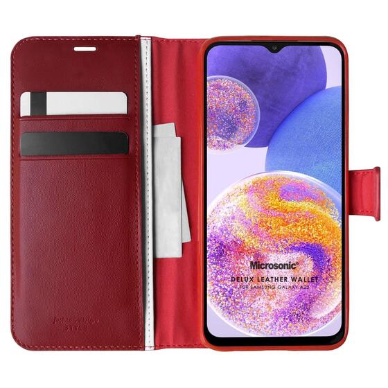 Microsonic Samsung Galaxy A23 Kılıf Delux Leather Wallet Kırmızı