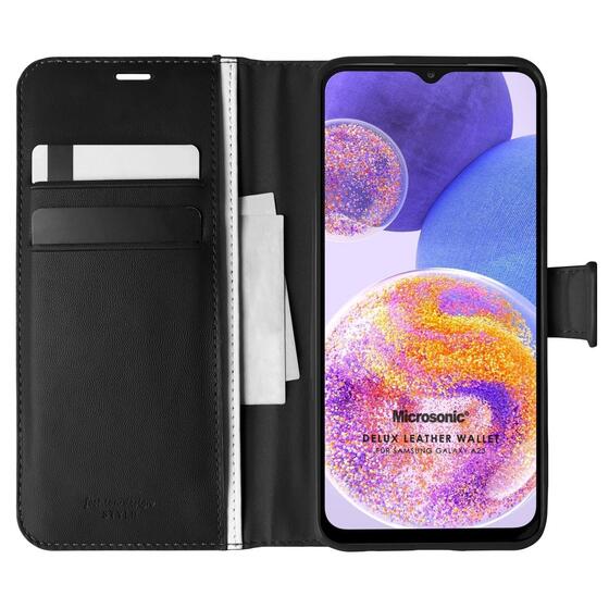 Microsonic Samsung Galaxy A23 Kılıf Delux Leather Wallet Siyah