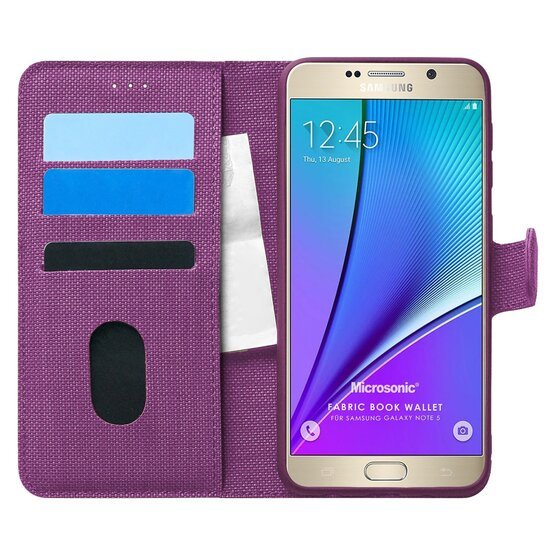 Microsonic Samsung Galaxy Note 5 Kılıf Fabric Book Wallet Mor