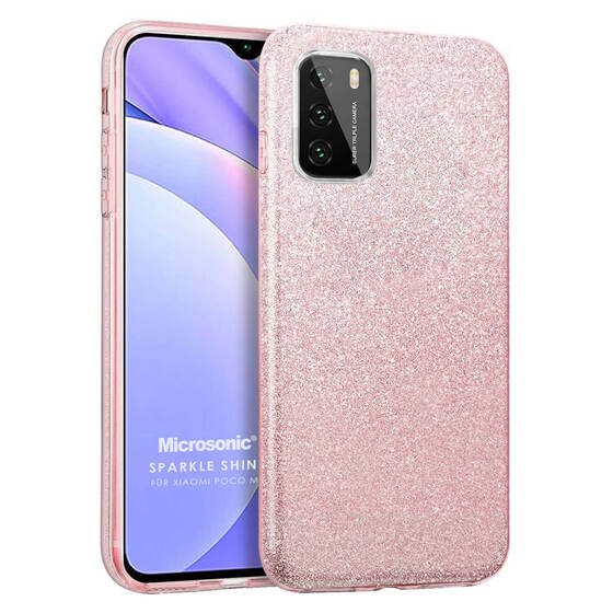 Microsonic Xiaomi Poco M3 Kılıf Sparkle Shiny Rose Gold